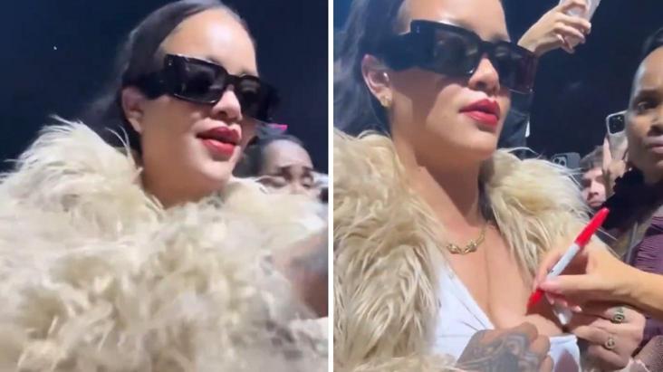 Rihanna konserde göğsünü açıp imzalattı